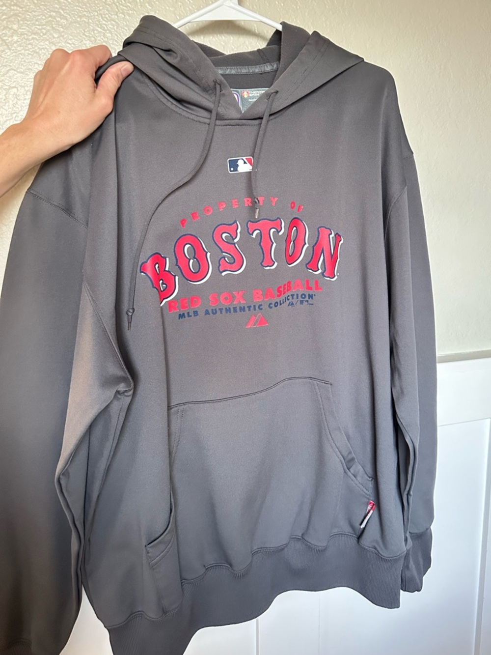 Majestic Boston Red Sox Gray Hoodie with Red Lettering